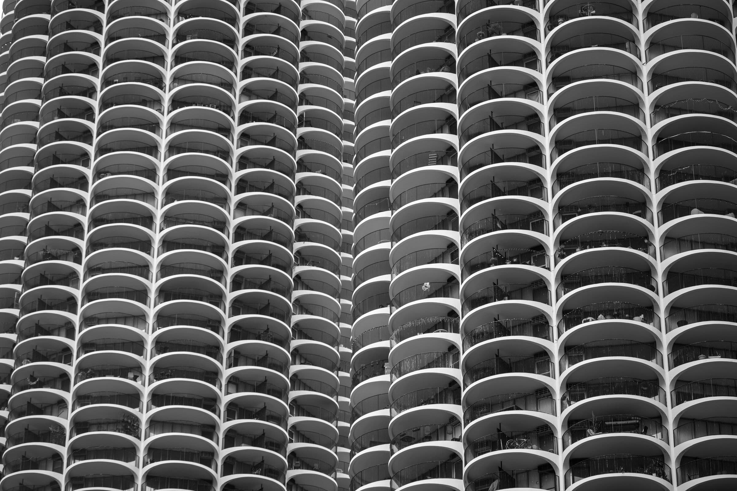 Curved balconies of a Chicago residential tower